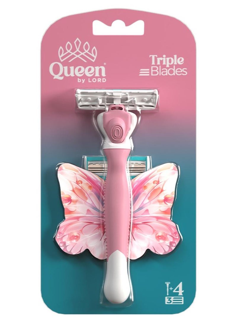 كوين باي لورد ماكينة حلاقة كوين باي لورد ثلاثية الشفرات ناعمة + 4 شفرات قابلة لإعادة التعبئة - Image 2